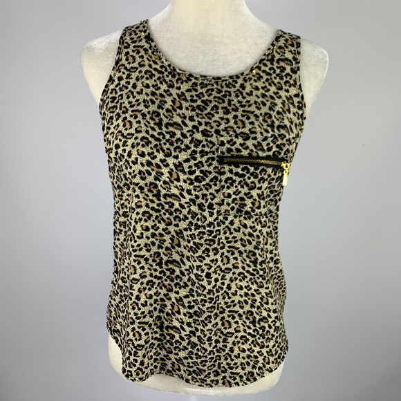 Paper Tee Small Tank Blouse Cheetah Gold Stud Rock - Picture 1 of 4